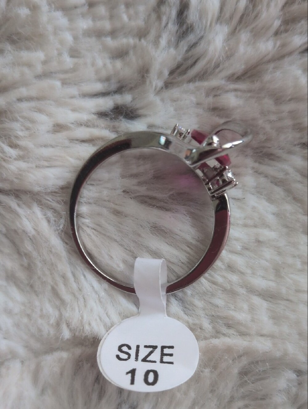 Silver Ring with Marquise Pink Stone and Clear Accents - Picture 4 of 5